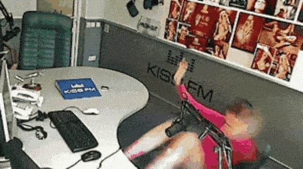KISS FM DJ falling off chair