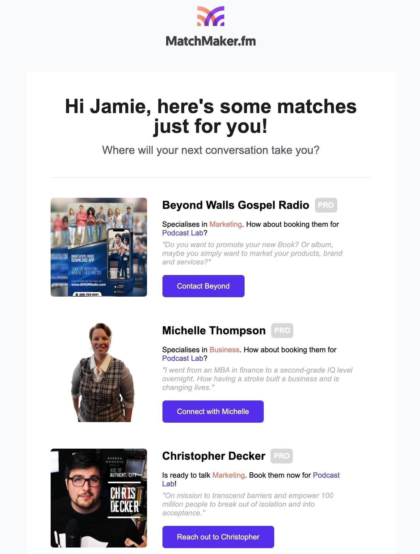 MatchMaker guest recommendations