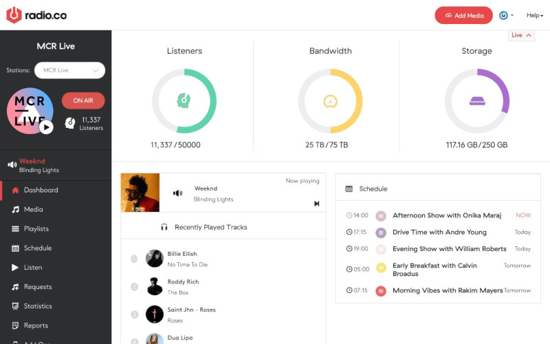 9radio.info dashboard (MCR.Live)