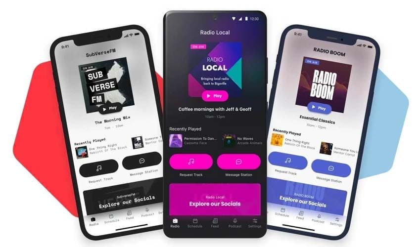 3 sample mobile phones with the new apps opened on the screens.