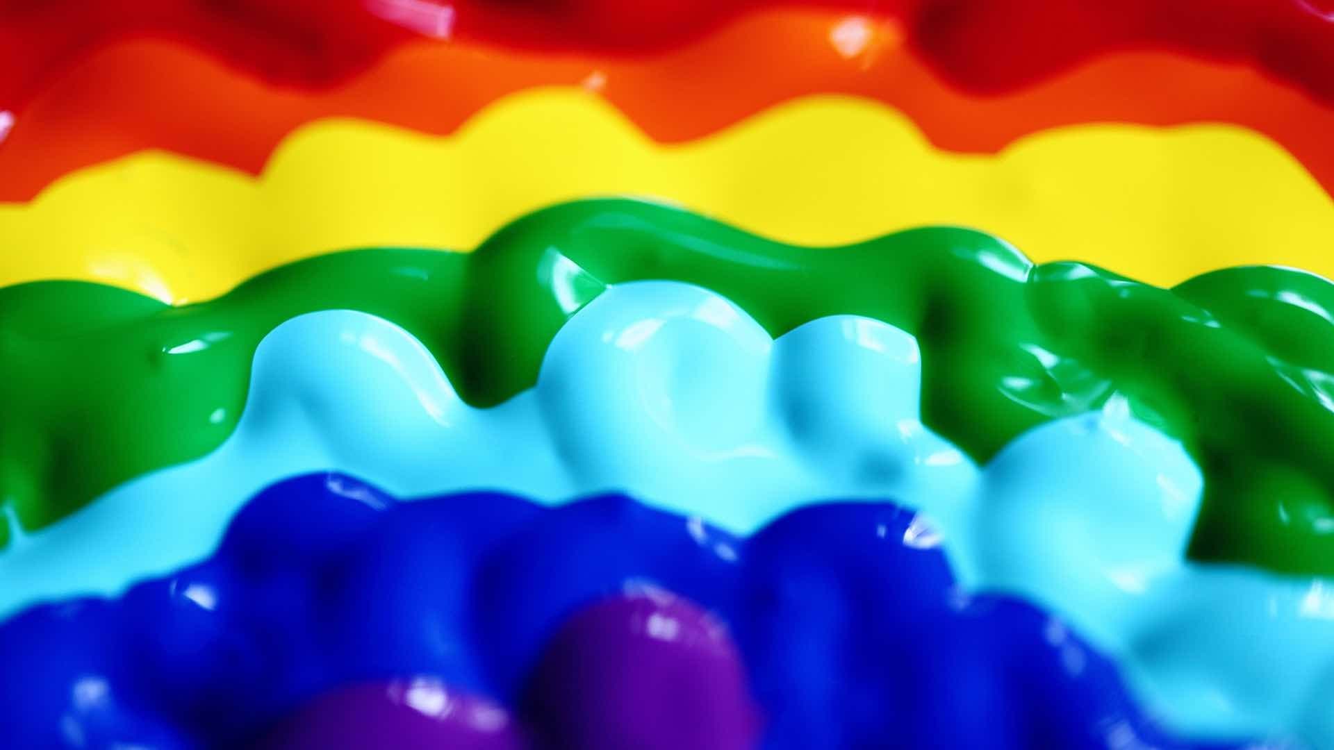 Colourful rainbow of paint.