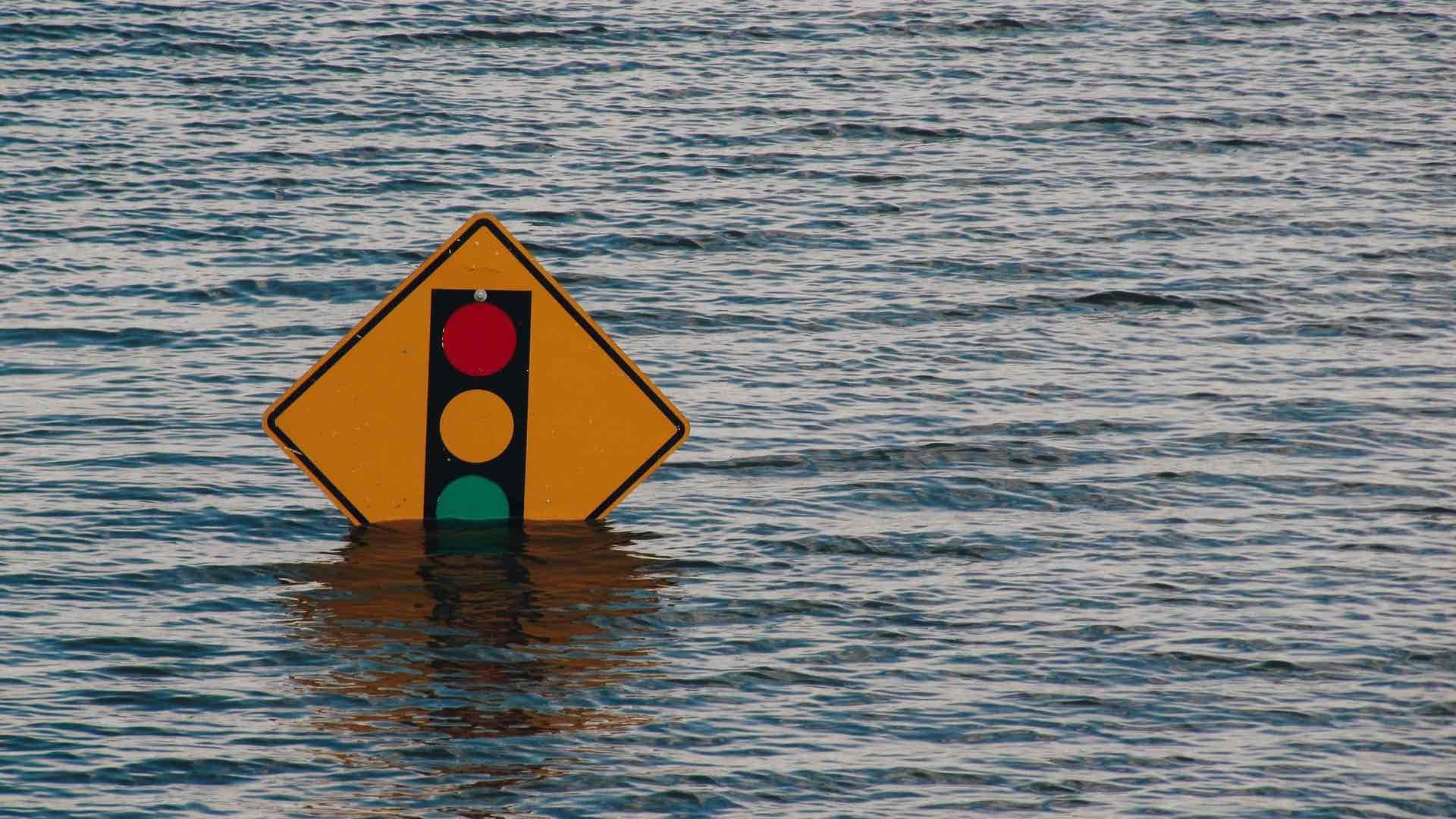 Traffic stop under water.