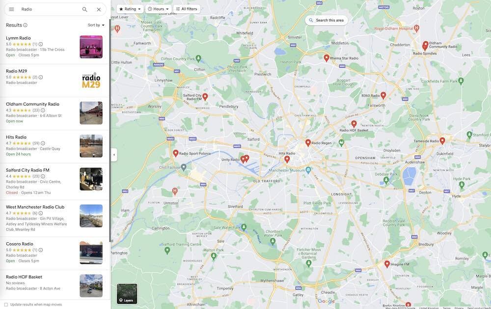 Radio Google Maps search.
