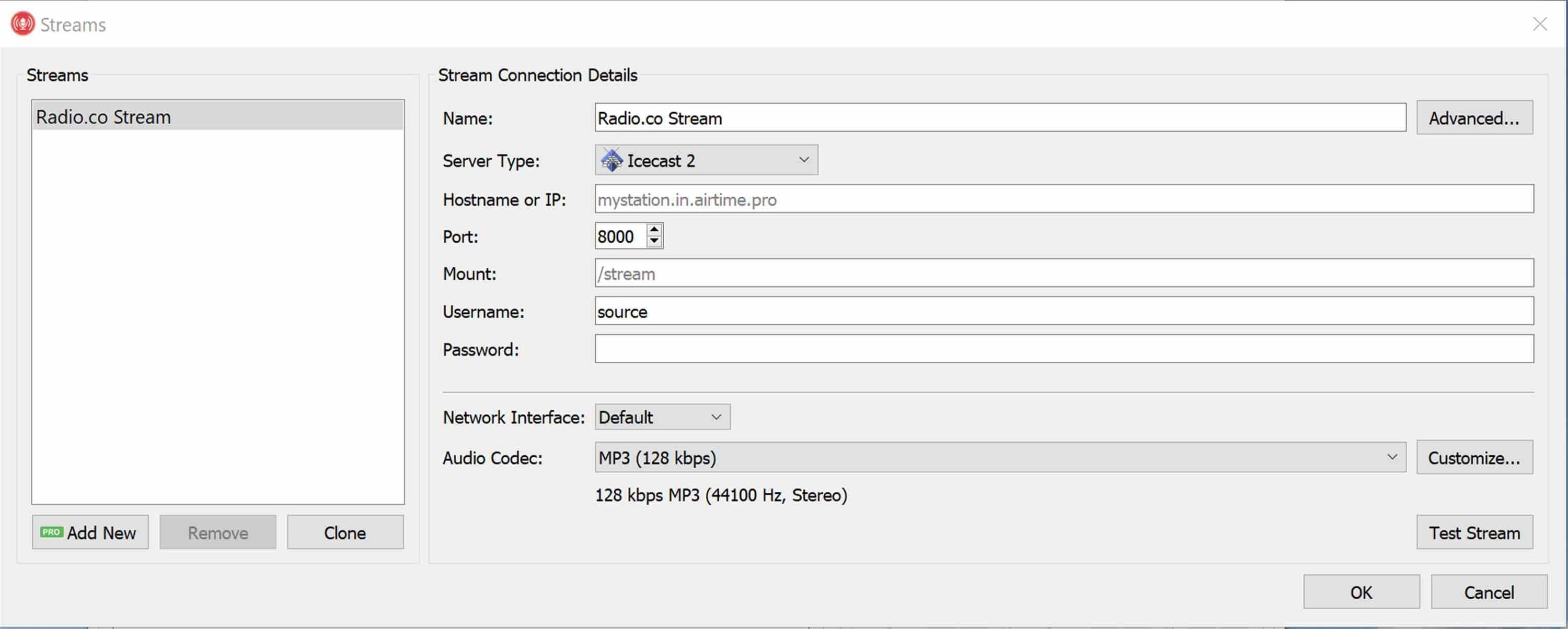 Rocket Broadcaster Stream Settings