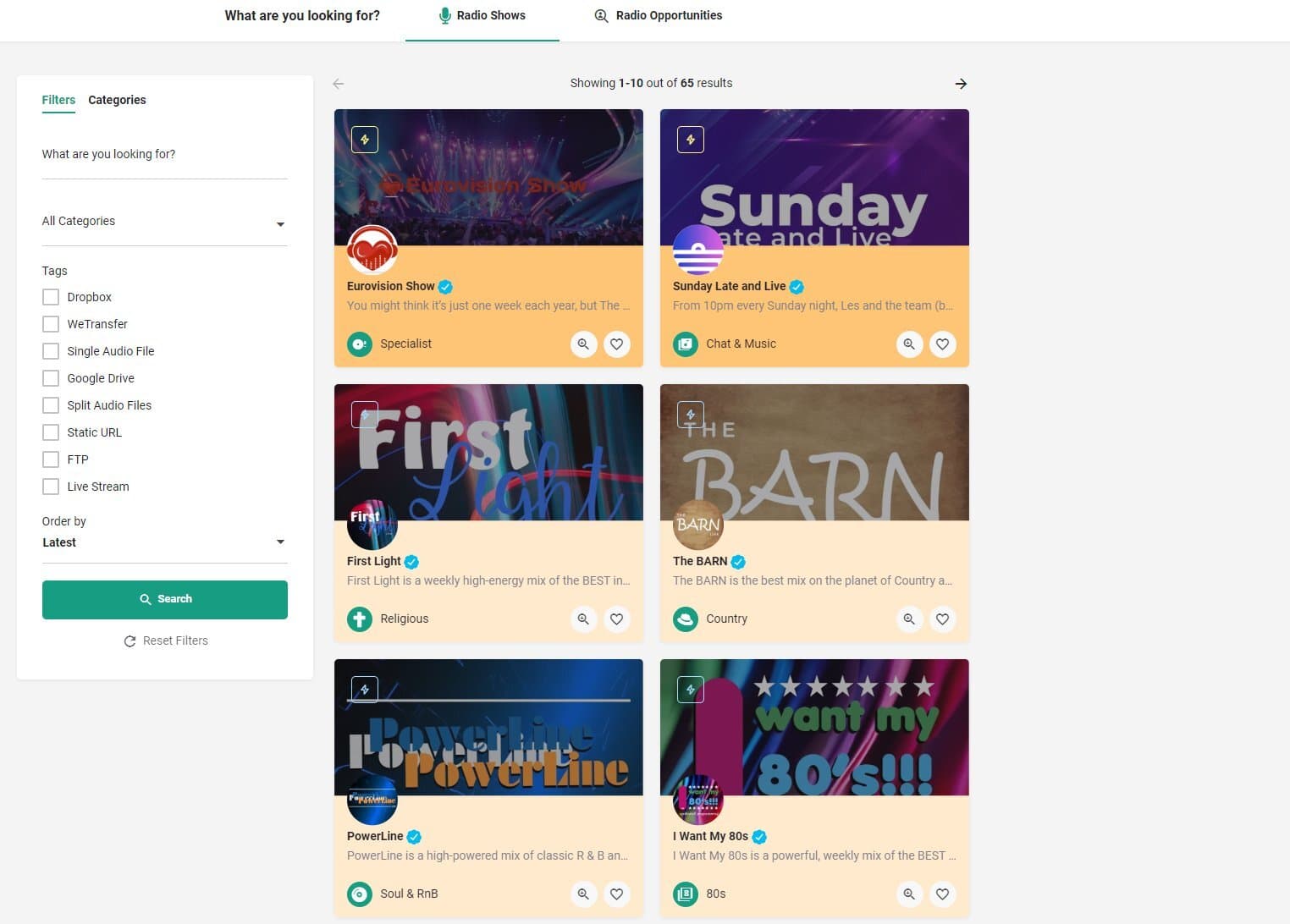 Syndishows search options