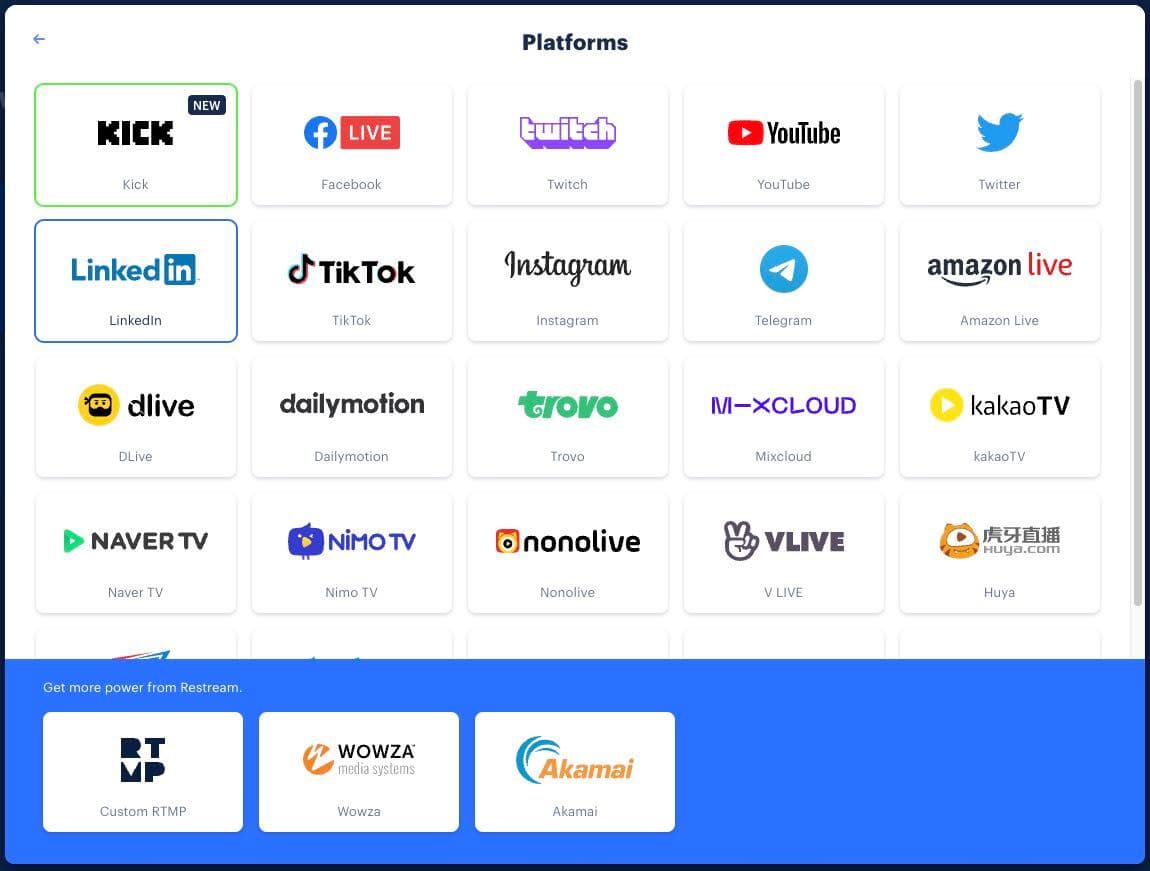 Restream platforms.