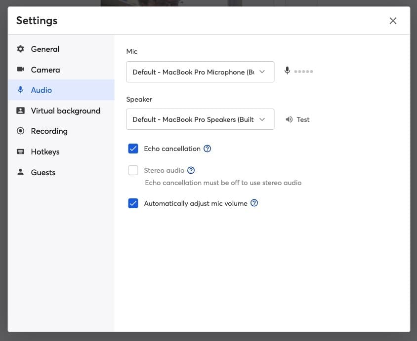 StreamYard's studio settings.