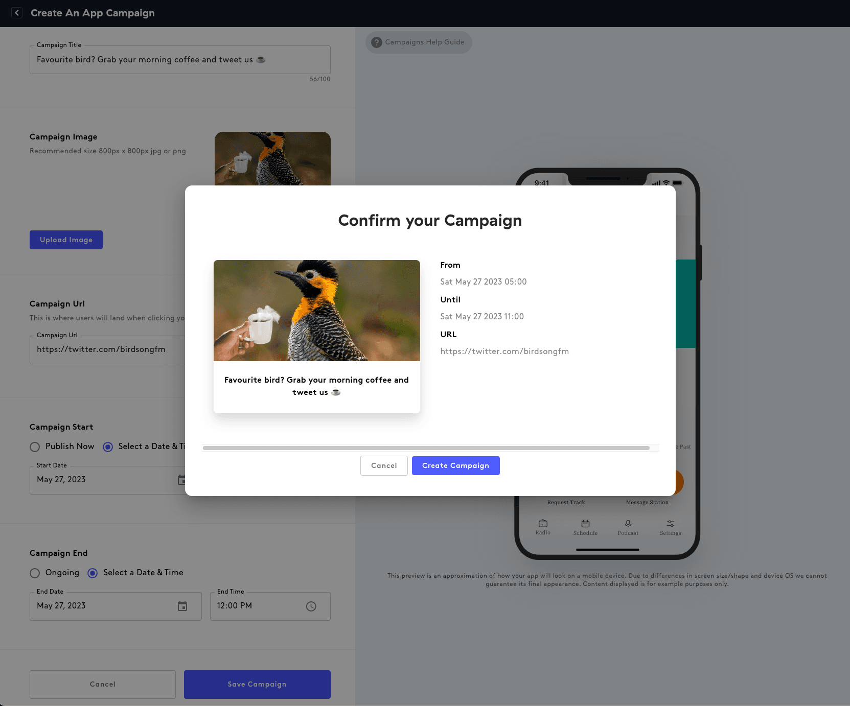 Confirming the radio app campaign.