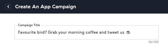 Choosing an app campaign title.