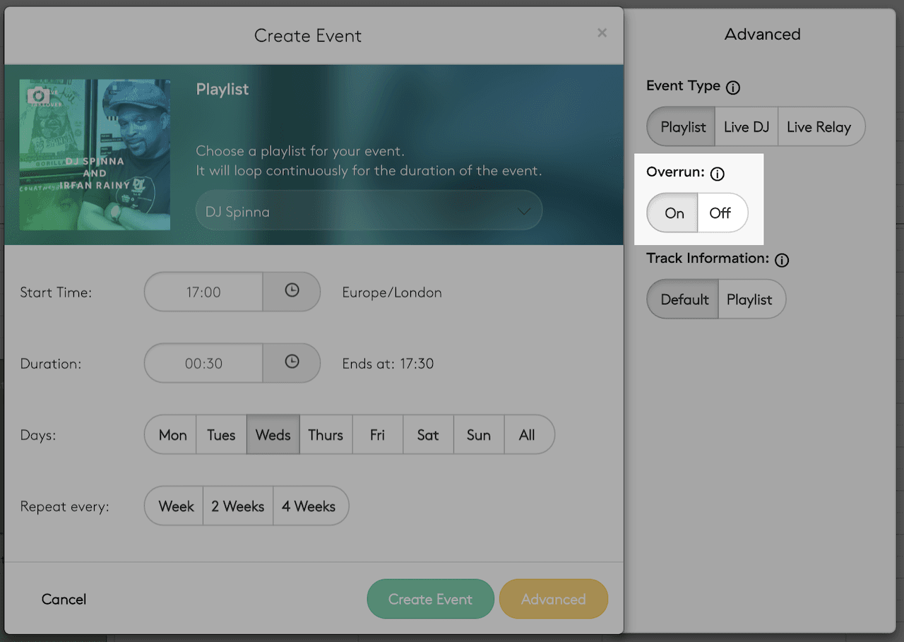 Enabling event overrun