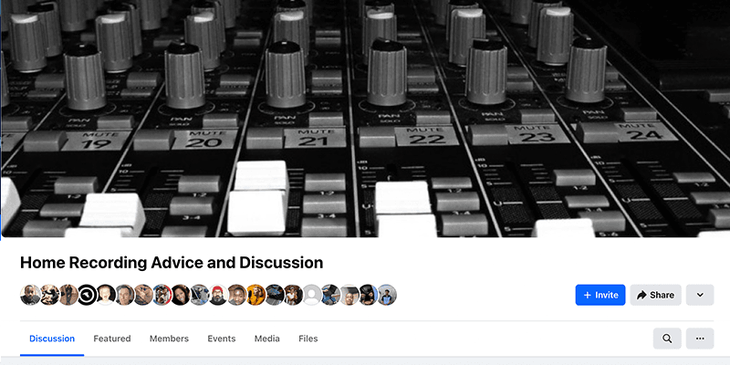A screenshot of the Home Recording Advice and Discussion Facebook group.