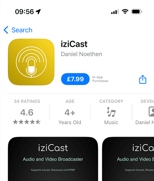 A screenshot showing the iziCast in the App Store, priced at ÂŁ7.99.