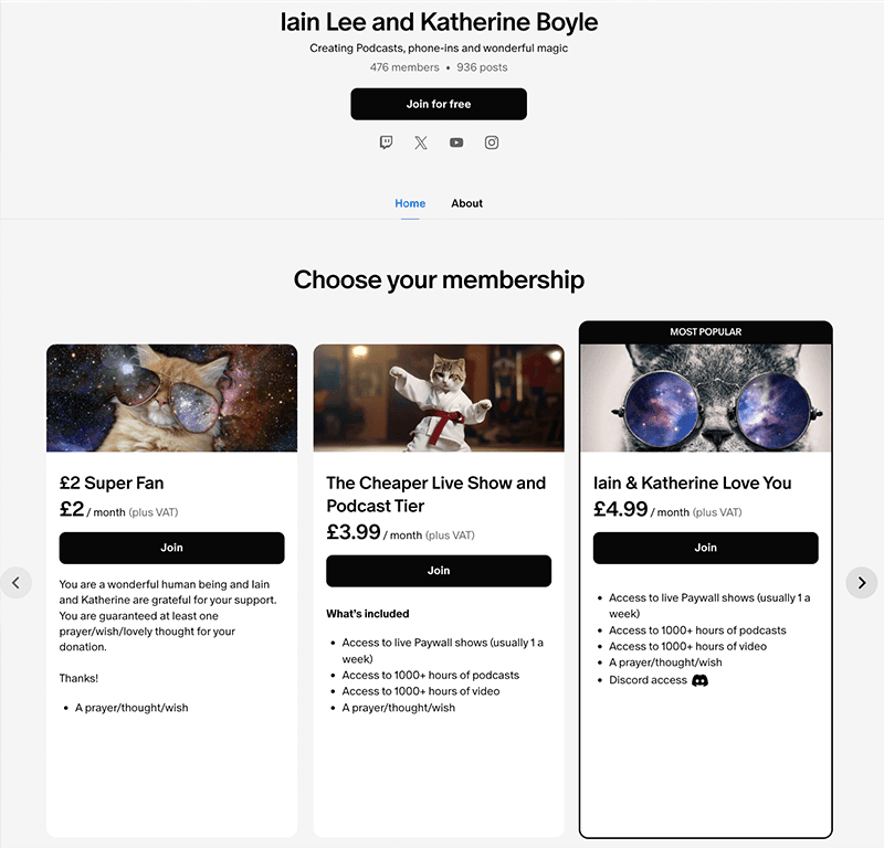 Iain Lee & Katherine Boyle's Patreon Page.