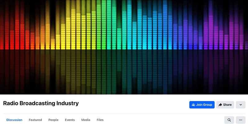 A screenshot of the Radio Broadcasting Industry Facebook group.