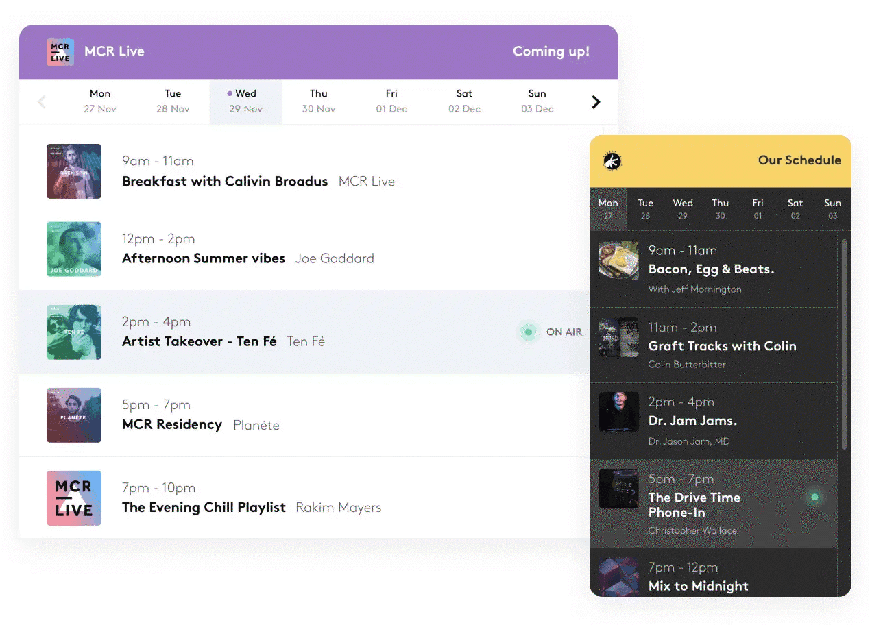 Radio schedule widgets in action