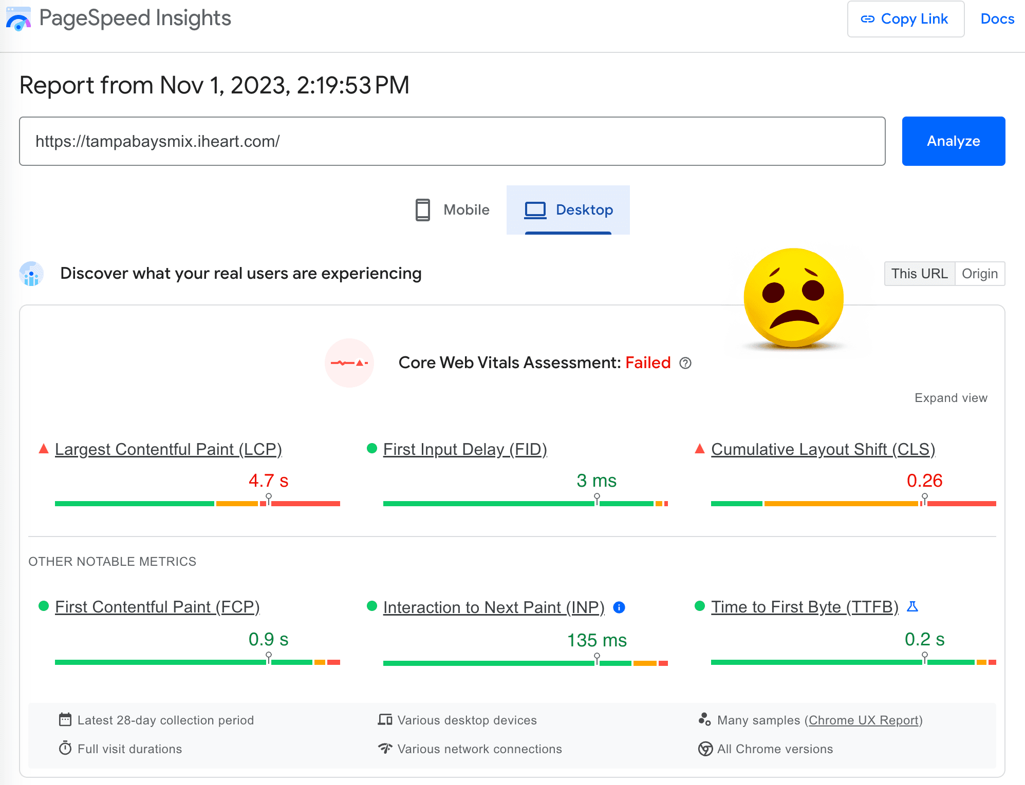 WMTX failing Google's Core Web Vitals.