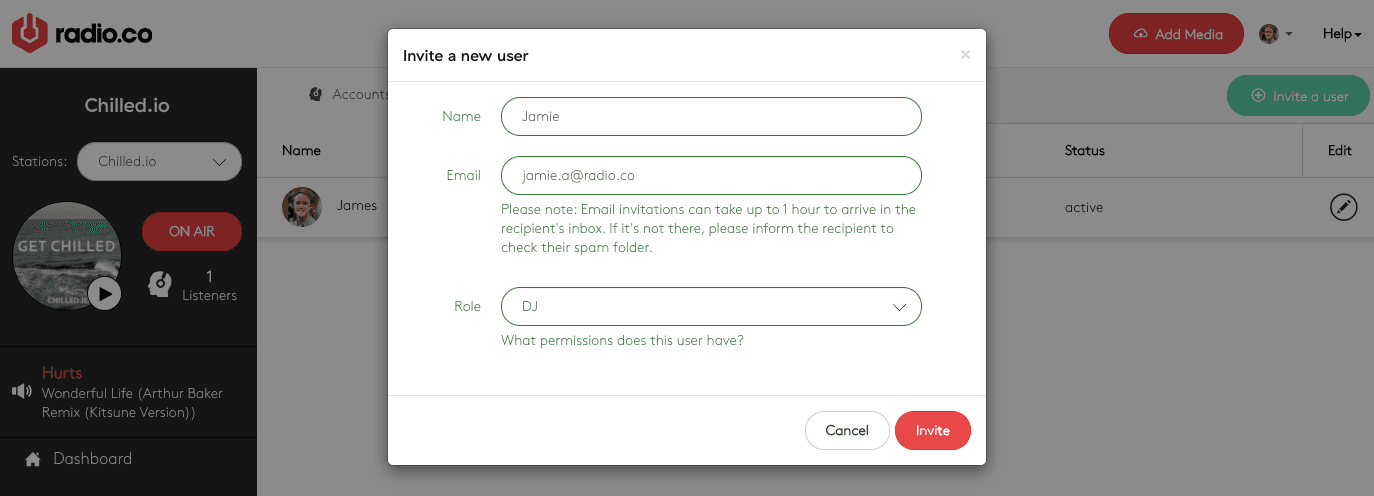 Inviting new user to station