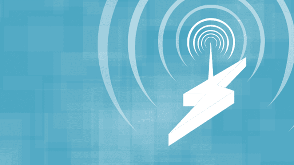 A blue graphic with a white SHOUTcast logo on the right hand side. The logo has a transmitter coming out of it with white circular waves around it.