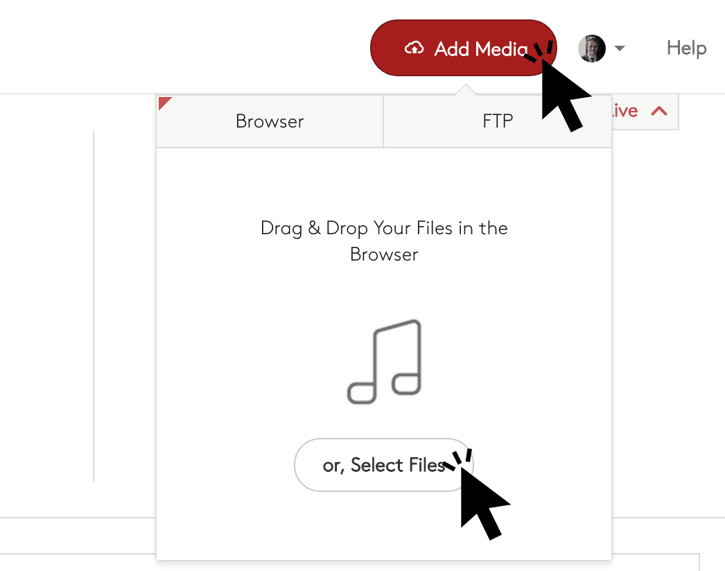Uploading media files via the browser in Radio.co